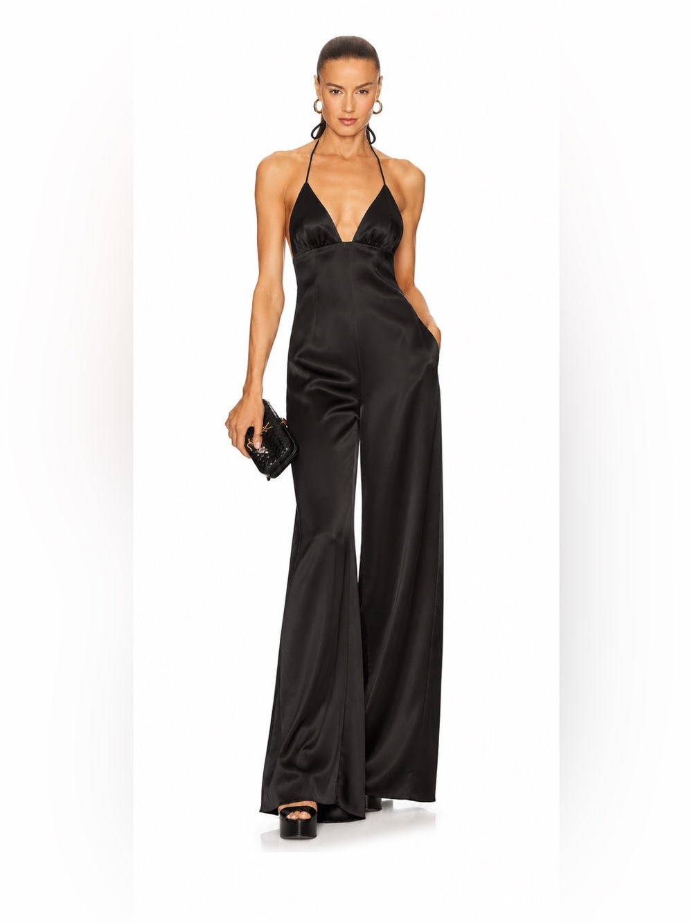 HOLT RENFREW BIBA 70’s Style Black Satin Jumpsuit